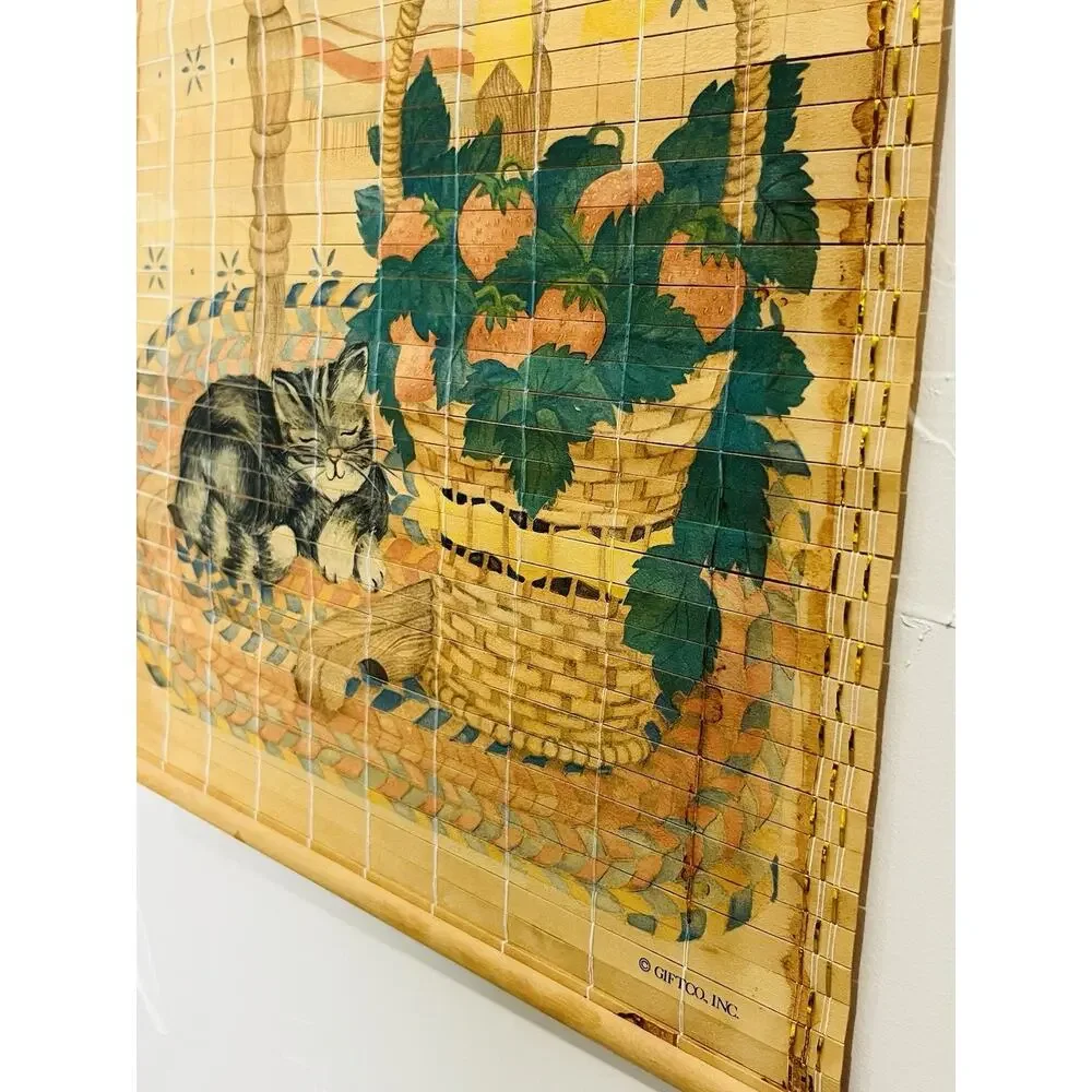 Giftco Bamboo Scroll Calendar 1987 Double Sided Wall Hanging Kitty Cat 32